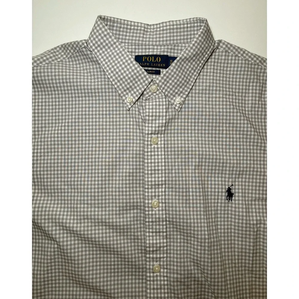 Polo Ralph Lauren Gray/White Checkered Button Down Shirt | Slim Fit XL